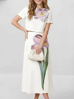 Freeacy Women's Floral Printed Dress Sets Short Sleeves Cropped T-shirt & High Waist Pleated Skirt 2026 Elegant Party Wears - Image 6