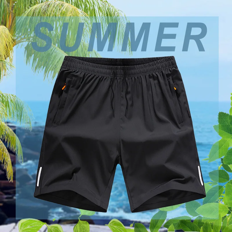 Summer Solid Color Fashion Elastic Waist Straight Pants Man High Street Casual Loose Pockets Thin Quick Drying All-match Shorts