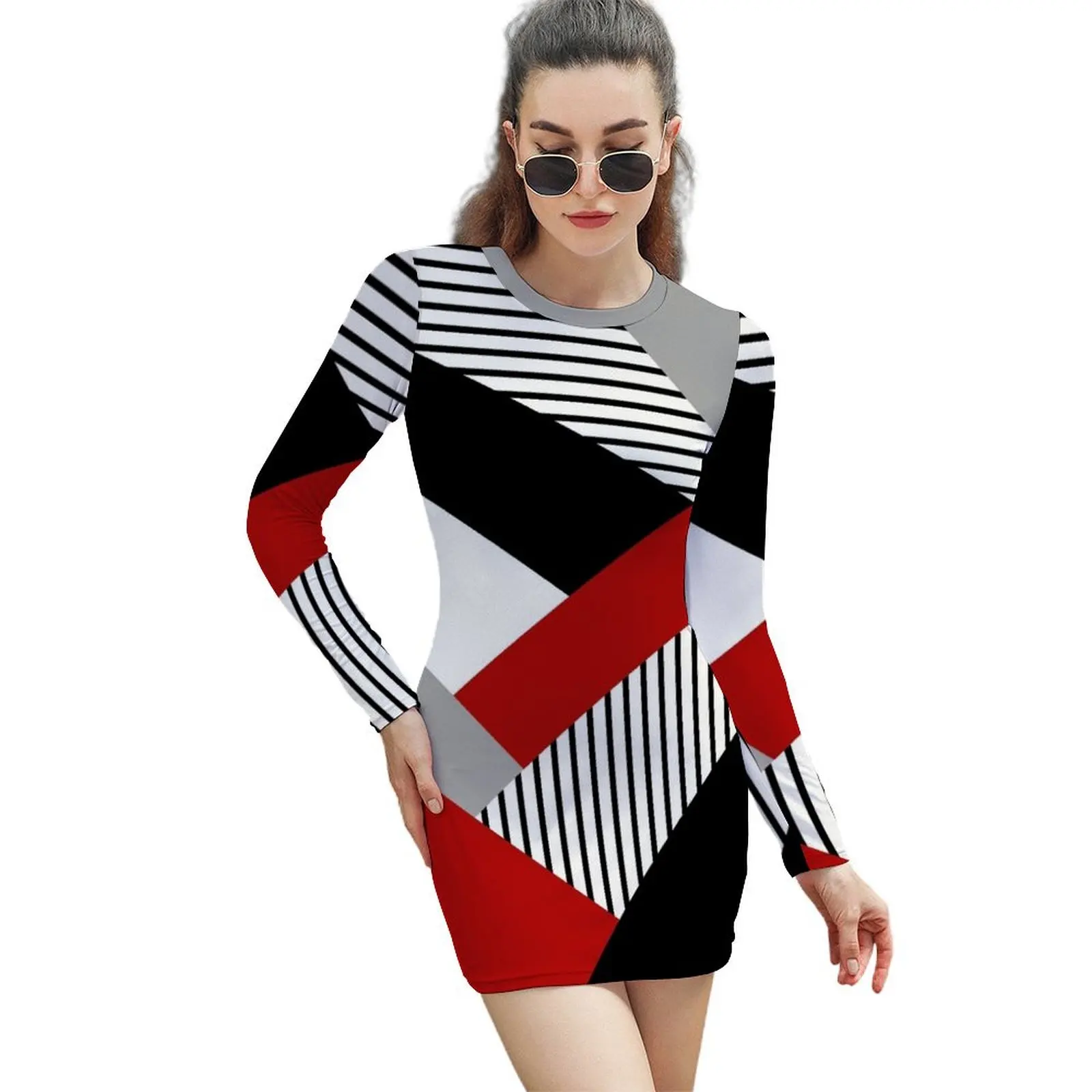 

Colorful geometry Long-Sleeved Sheath Dress prom dresses dresses with long sleeves ladies dresses for special occasions