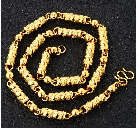 

8mm*60cm*145g Pure copper European dollar cylindrical gold necklace men's popular Vietnamese gold necklace imitation gold-plate