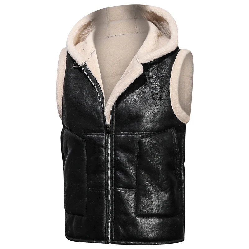 Mens Leather Jackets Winter Fleece Warm Vest Coats Men Stand Collar Army Thicken Waistcoats Clothing