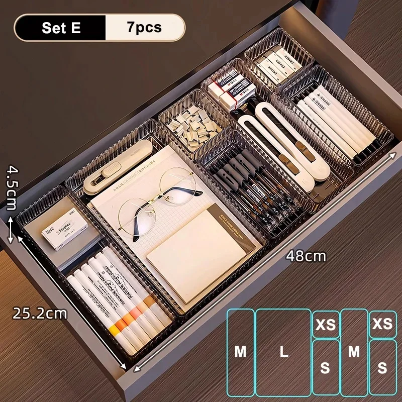 Durable Clear Plastic Drawer Organizer, Free combination Drawer Divider Storage Box, For Office Supply,Makeup,Kitchen Utensils 5