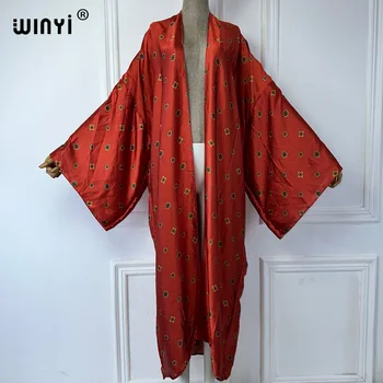 WINYI kimono woman bohemian summer boho beachwear Cardigan Holiday vacation swimwear evening dress abaya cover-ups beach outfits 1