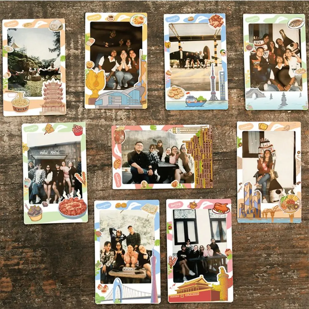 10개/세트 PET 3인치 테두리 스티커 DIY 도시 랜드마크 사진 용지 장식 창의적인 장식 스티커 /후지필름용