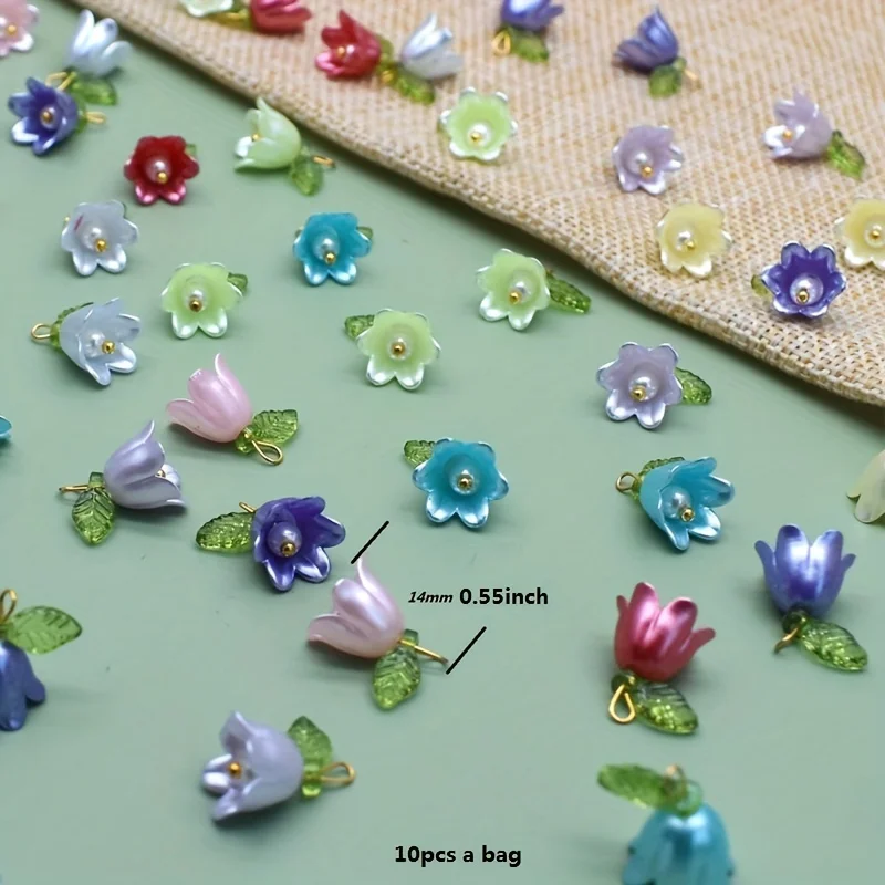 10pcs Mix Color Lily of the alley flower DIY faux pearl charms small flower pendants Handmade Beaded Jewelry Accessories