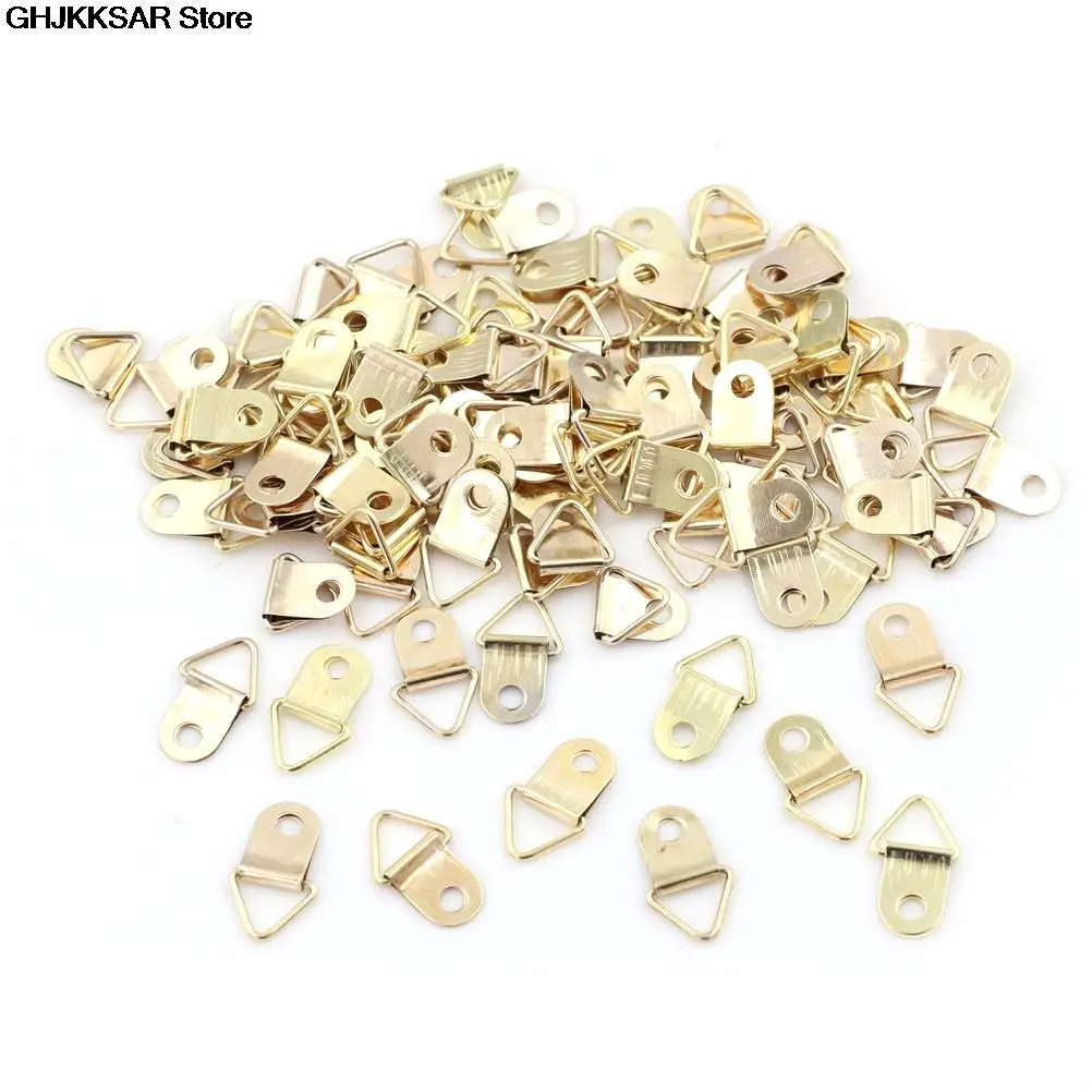 Wall Hooks Picture Frame Hangers 10/100PCS/Lot Golden Triangle D-Ring Hanging