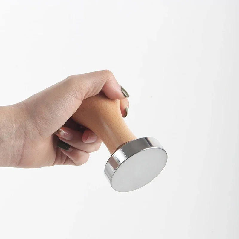 Description Picture 3 of item51/53/58mm Creative Wood Handle Espresso Coffee Metal Tamper Powder Hammer Mat Coffee Powder Dispenser Filler Base Press Mat