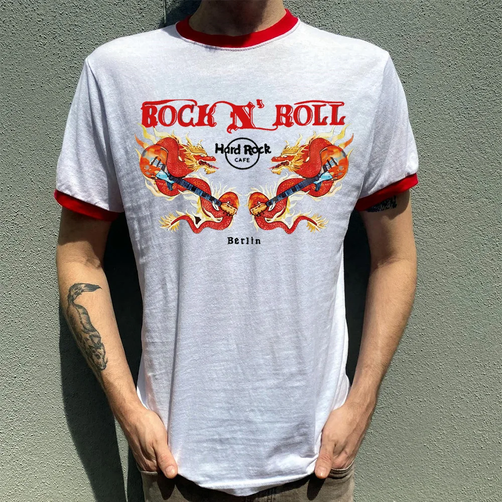 Rock and Roll Dragon Play The Guitar Graphic Ringer camisetas de manga  corta, Algodón puro, camisetas geniales Unisex, camisetas Vintage para  hombres y mujeres - AliExpress, image size:1000x1000
