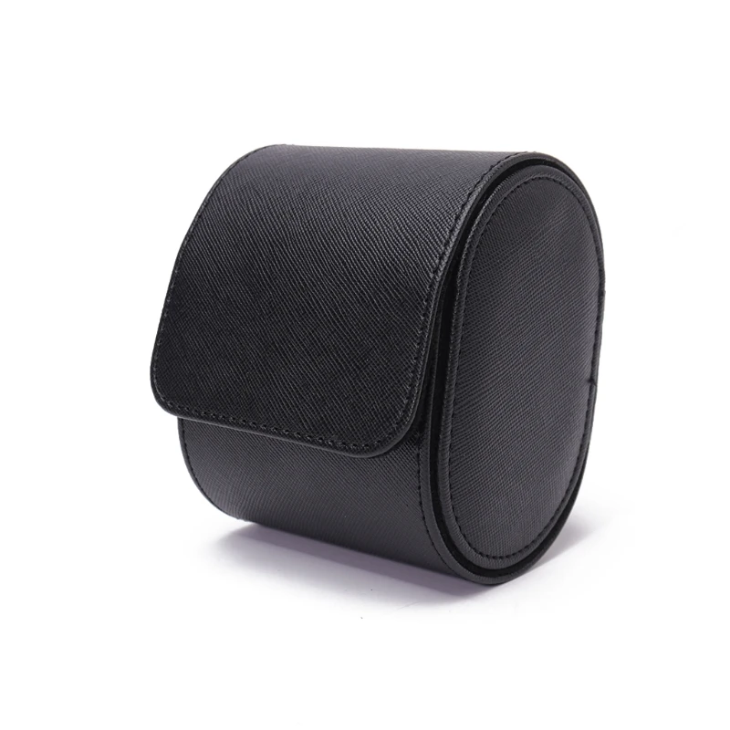 Black Real Leather Watch Roll Single Watch Travel Case