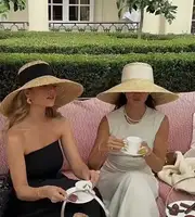 Summer straw hat French elegant seaside travel sun hat bow ribbon flat top large brim straw hat  hats for women