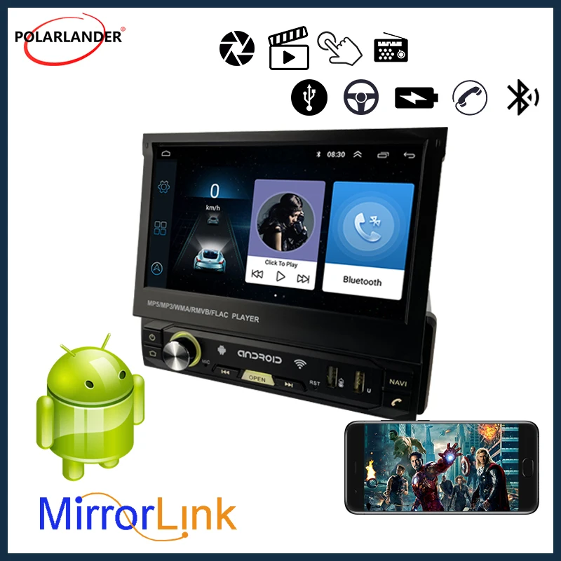 Car Radio 1 Din Android 7'' WIFI Touch Screen Stereo Receiver Bluetooth 4.0 3 USB Carplay GPS