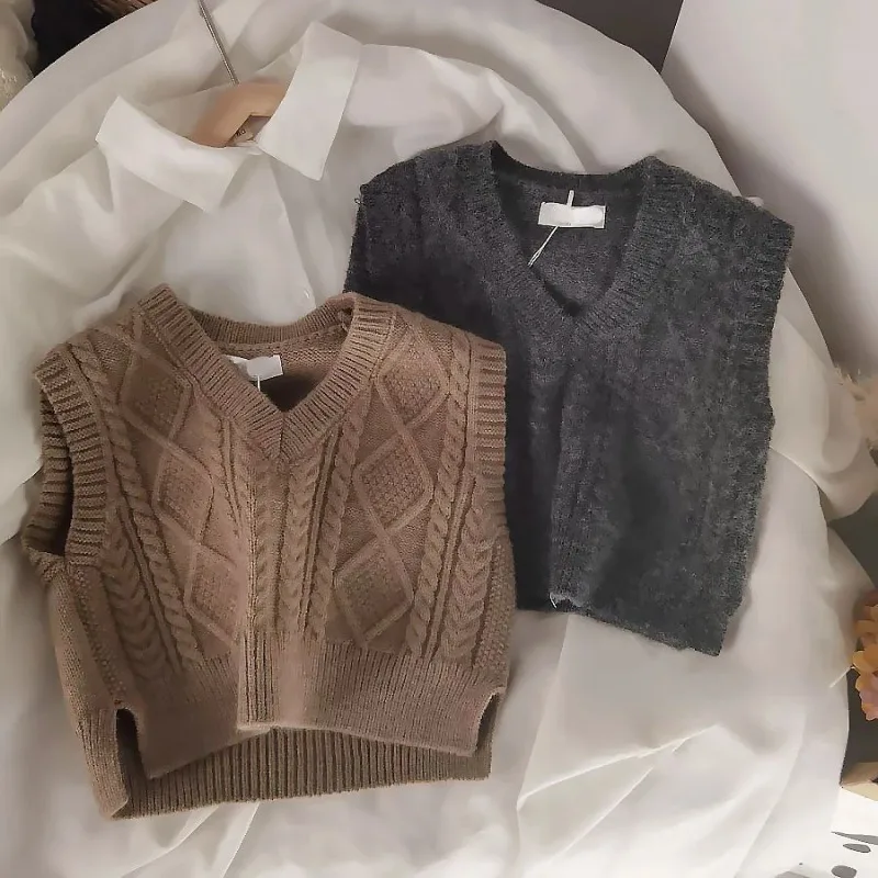 

HoneyCherry Children's Knitted Vest New V-neck Sweater Undershirt Solid Color Sleeveless Loose Vest Toddler Girl Winter Clothes