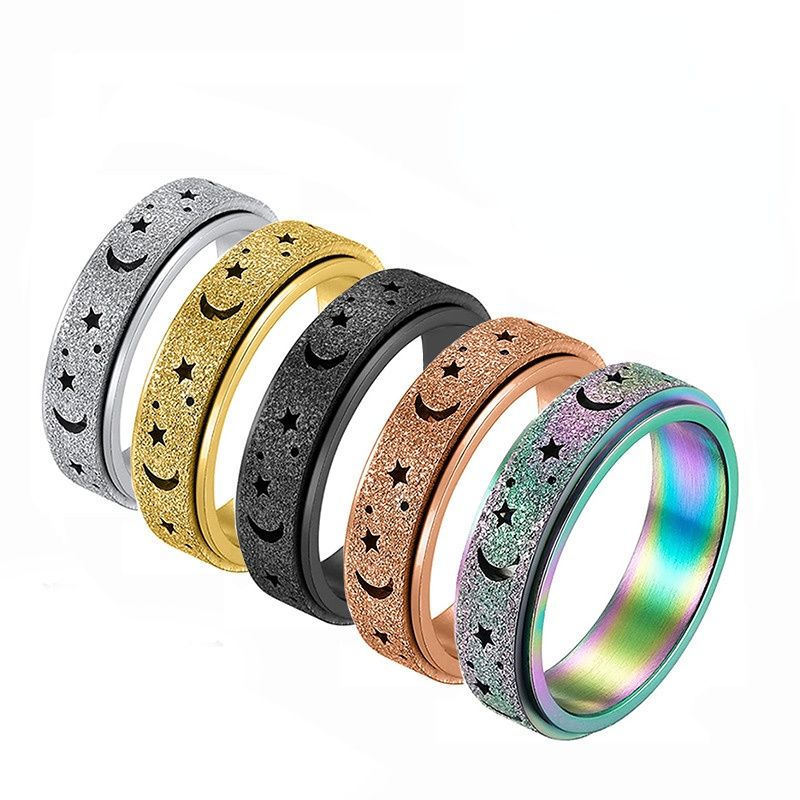 Star Moon Titanium Ring Ring Can Be Rotated To Move Bohemian Style Decompression Ring Hand Jewelry