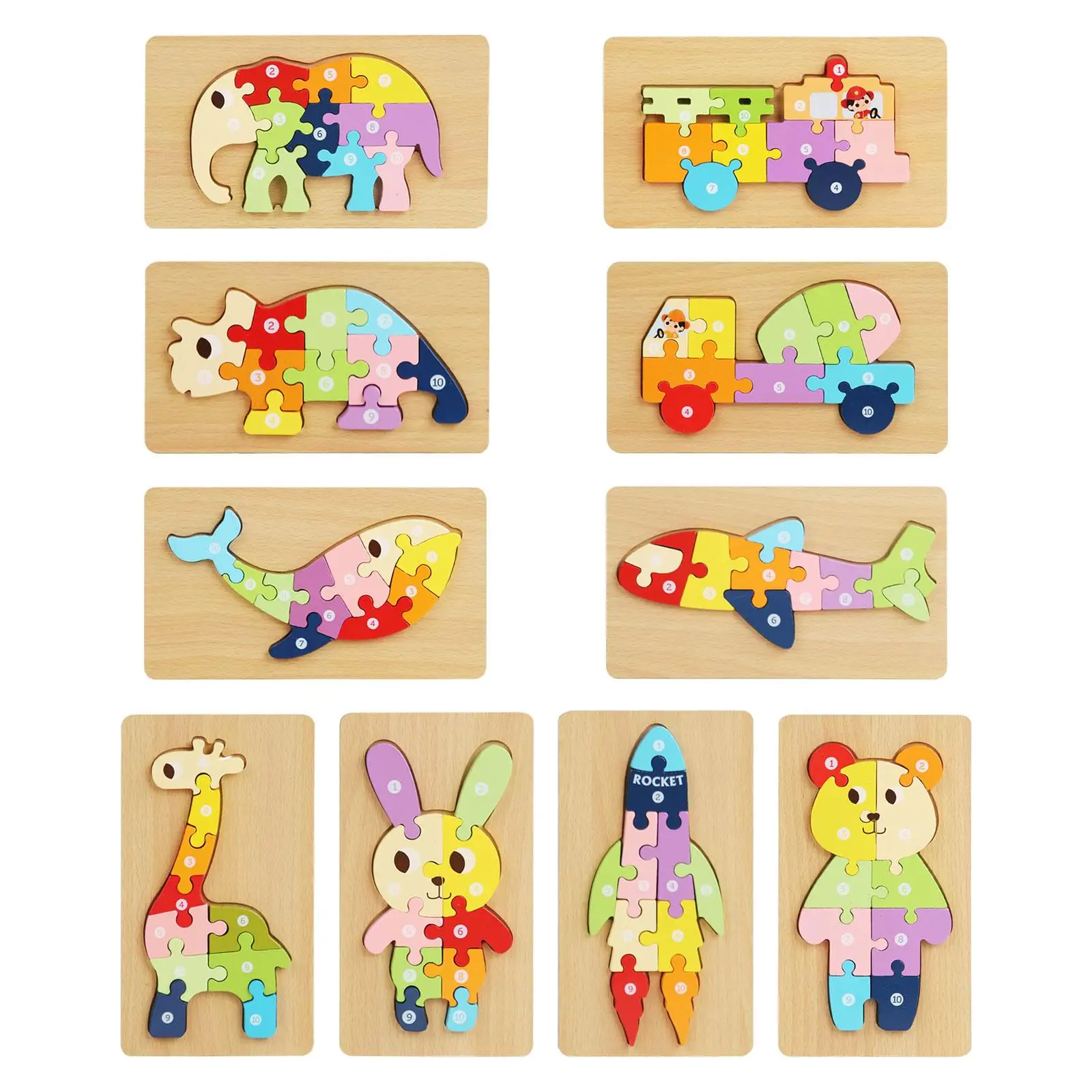 Jigsaw Wooden Puzzle, Travel Toy, Educational Early Development for Kids 1 2 3 4 5 6