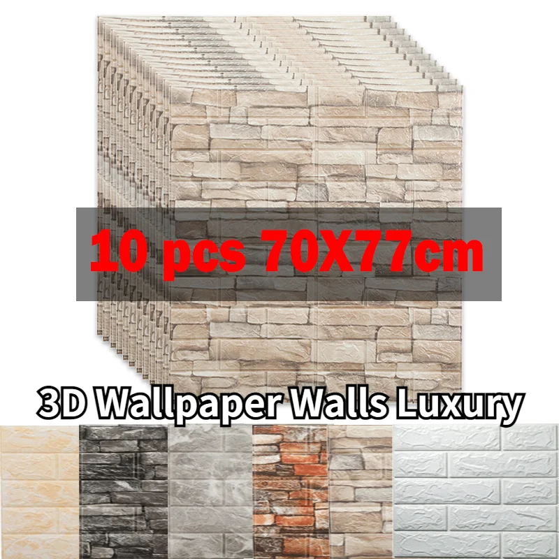 10Pcs Peel and Stick 3D Brick Wall Sticker Retro Self-Adhesive Foam Waterproof Wallpaper Home Living Room Bedroom Modern Decor