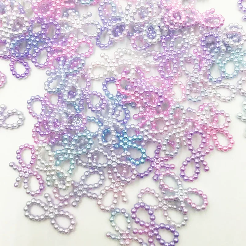 50pcs Purple ABS Resin Half Round flower Bow Alien Pearls For Art Flatback Non Hotfix Rhinestones Pearl Shoes Beads DIY Phone