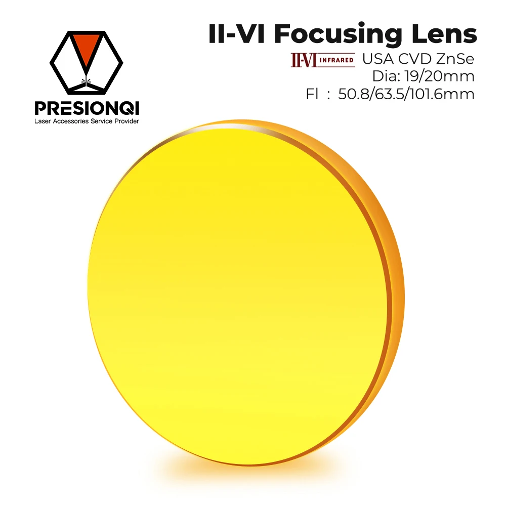 

PRESIONQI II-VI CVD ZnSe Focus Lens CO2 Focusing Mirror Dia 19.05,20 FL 50.8, 63.5,101.6mm Engraving Cutting Machine Accessories