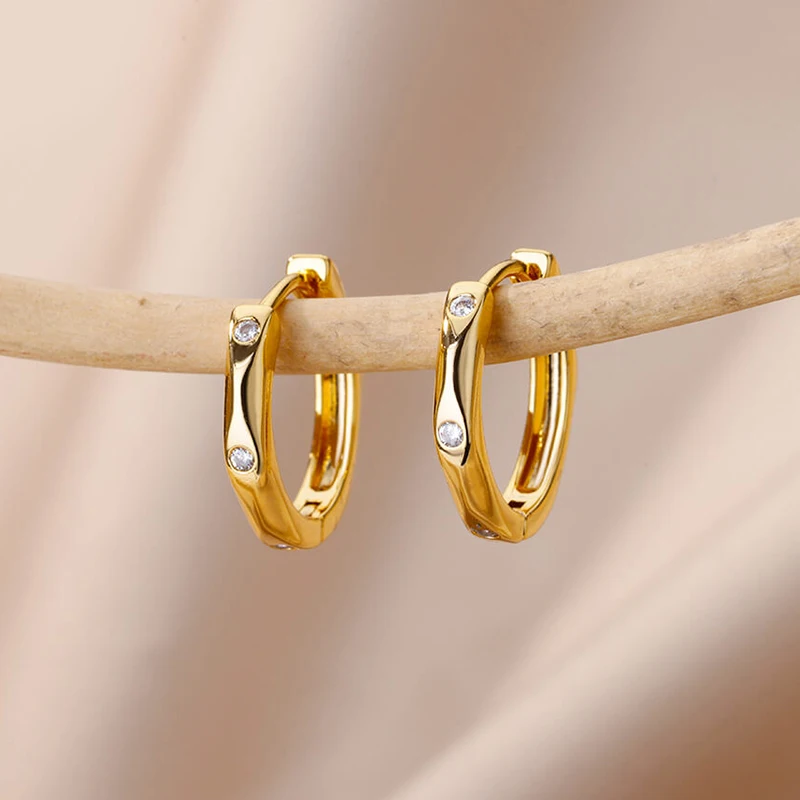 Gold Zircon Round Hoop Earrings for Women