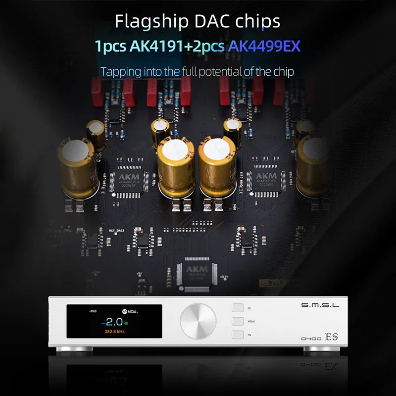 SMSL D400EX 고해상도 오디오 디코더 AK4191 AK4499EX DAC 칩 XU316 MQA-CD DSD512 동축 광 Blutetooth I2S 원격 제어 포함
