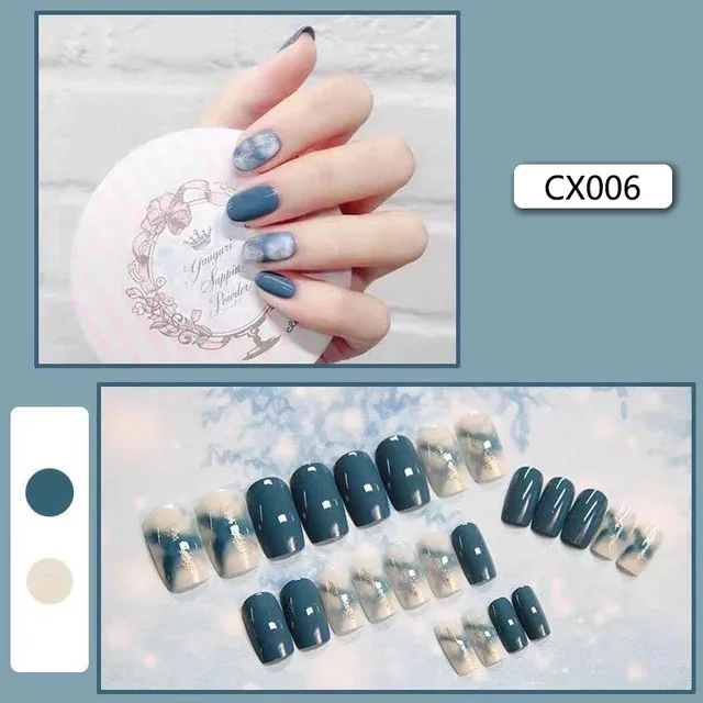 24pcs/box Fake Nails Press on Short Reusable with Designs Set French Artificial Pink False Tipsy Stick-on Nails Tips Art CX006