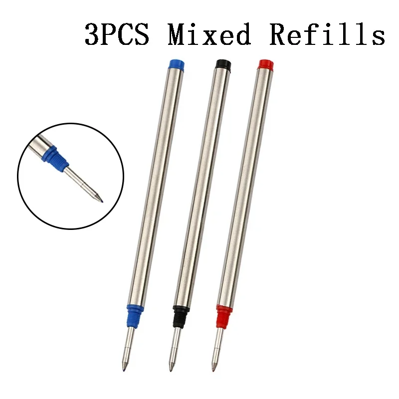 3Pcs 11.4cm Threaded Rotary Metal Pen Refills Blue/black/red Ballpoint Pen Rod Signing Pen Refill 0.7mm Office School Stationery 4