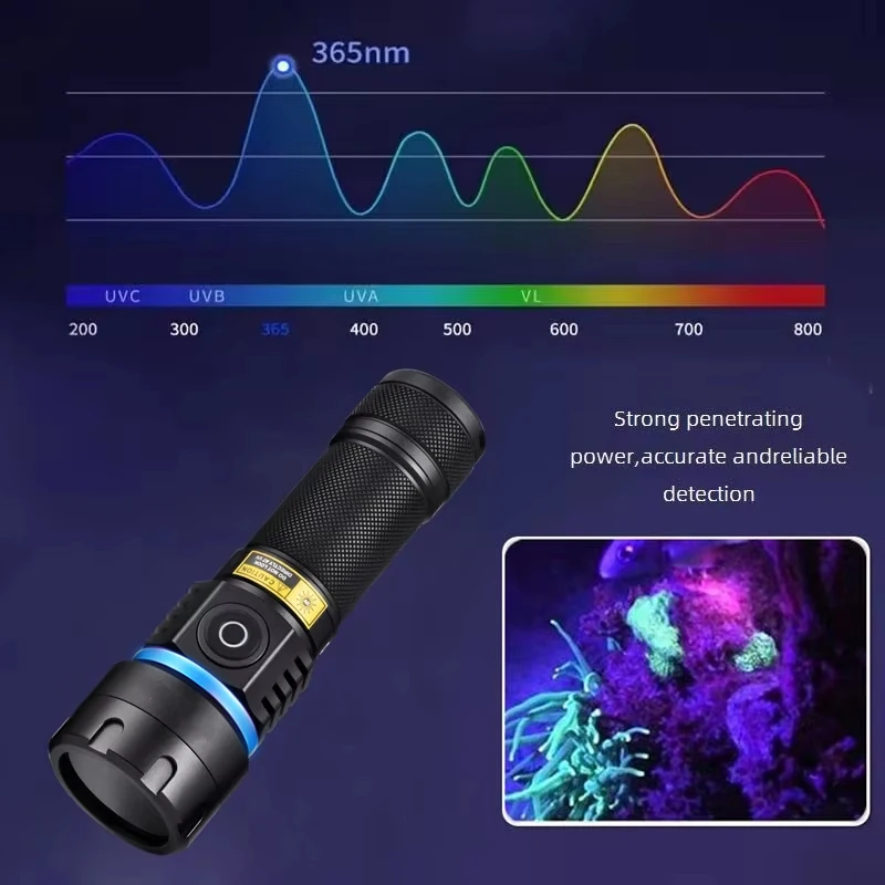 고출력 395/365nm UV 손전등 USB 충전식 방수 블랙 라이트 퍼플 램프 토치 애완동물 소변 얼룩 감지기