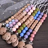 Personalized Name Wood Baby Pacifier Clip Silicone Round Beads Nipple Chain Teether Infant Dummy Holder Chain Baby Nursing Toy 4