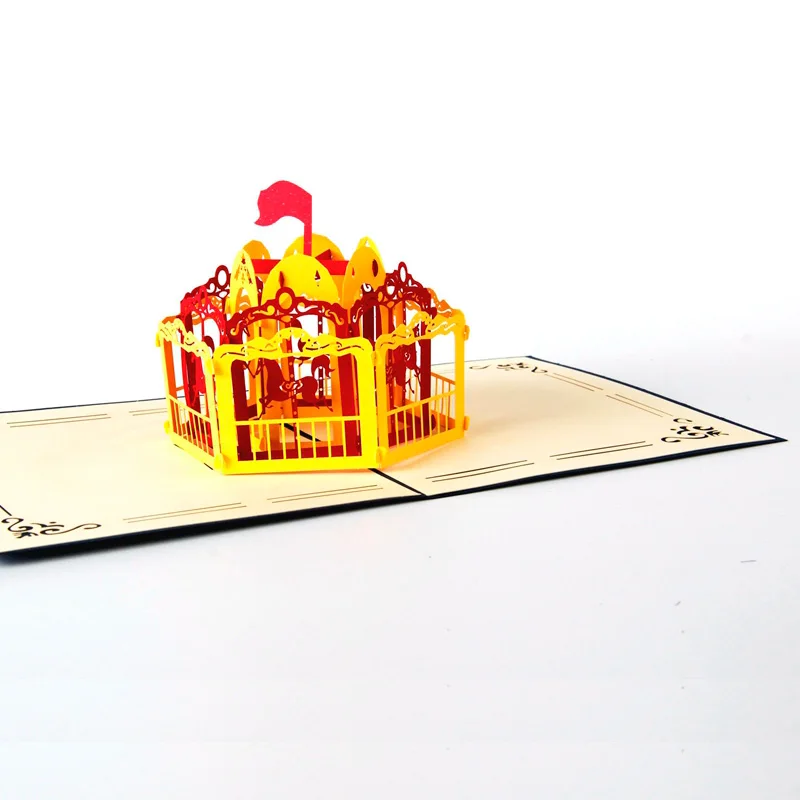 Merry Go Round artesanato laser cut out 3D Pop UP origami Greeting Cards postcards paper DIY crafts CD041