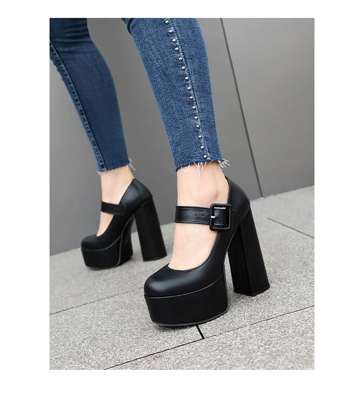 Super High Thick Heel Waterproof Platform Shallow Square Buckle Women's High Heels Party Wearing Orange Women's Pumps
