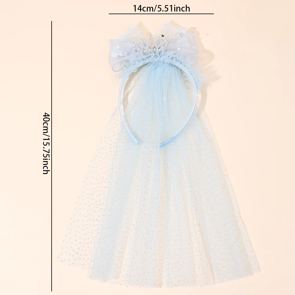 Cute Princess Wedding Veil Headband With Crown Large Meah Bow Hair Hoop Sweet Birthday Party Hair Band Costume Hair Accessories