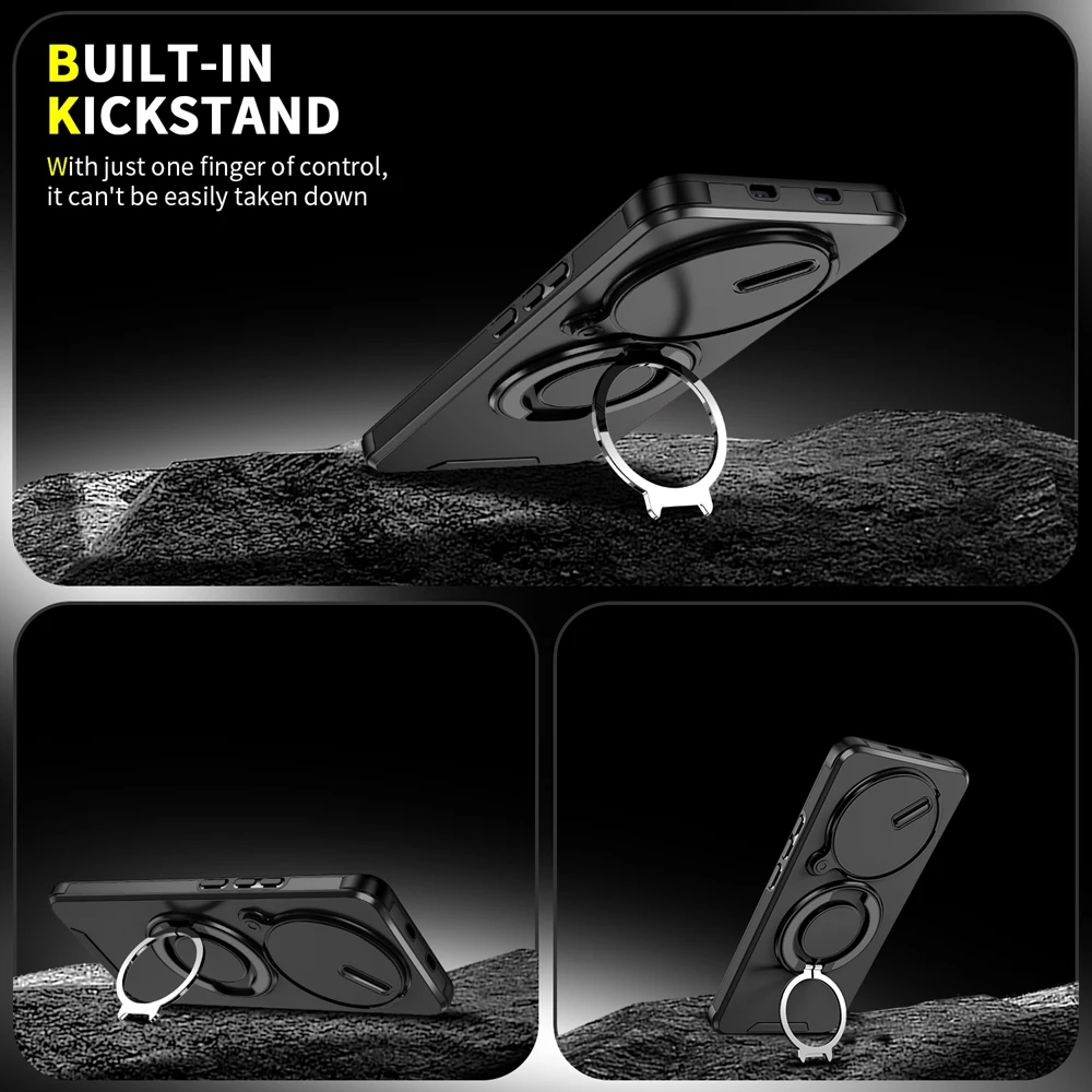 Enhanced Armor Case with Slide Lens Protection and Magnetic Ring Holder