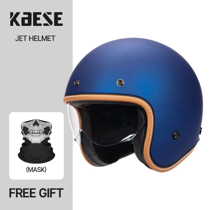 Casco Moto Retrò 3/4 Open Face Casco Moto Jet Scooter Casco Vintage Dot Approvato Casque Star Sea Blue