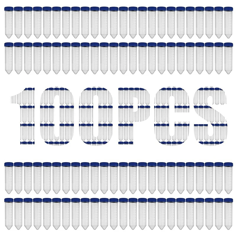 

100 PCS With Graduated Marks, 50Ml Centrifuge Tubes, Plastic Write-On Spots And Blue Screw Caps