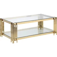 Gold Stainless Steel Frame Glass Coffee Table, Living Room Double-layer Coffee Table, Glass Countertop Coffee Table 1