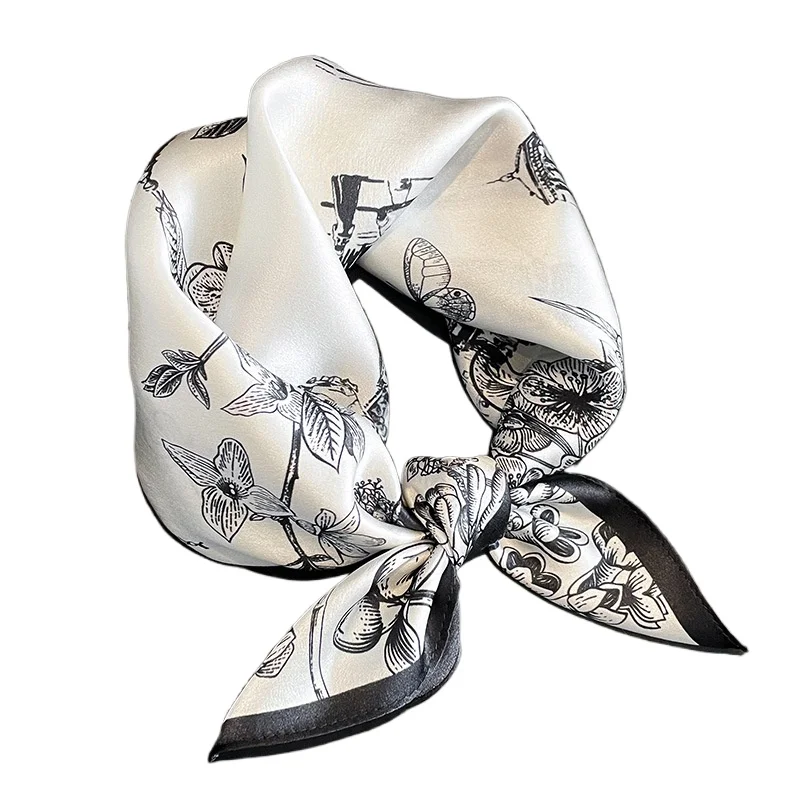 100% Silk Scarf Women 53*53cm Square Foulard Female Design Print Neck Scarf Hair Bandana Wirst Headkerchief 6