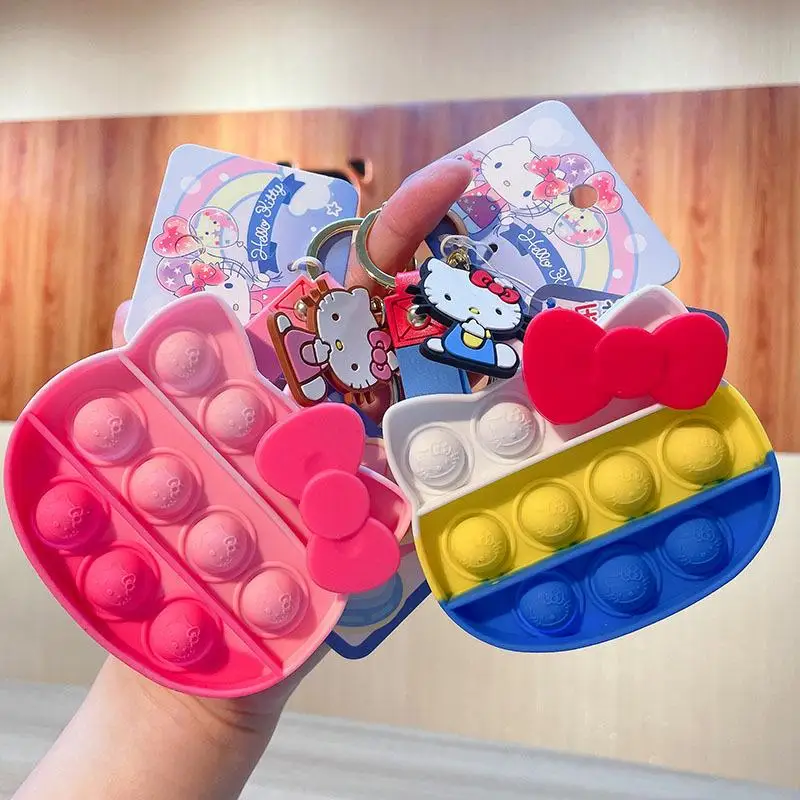 

Kawaii Miniso Cinnamoroll Hello Kittys Genuine Decompression Puzzle Hand Rope Buckle Silicone Keychain Bag Pendant Toy Key Chain