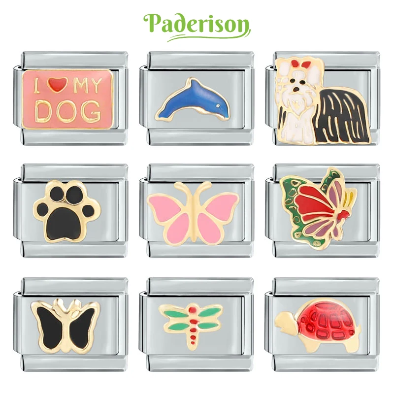 

Paderison Creative Charm Star Elephant Pepper Bird Italian Charm Link Fit 9mm Stainless Steel Bracelet DIY Jewelry Making