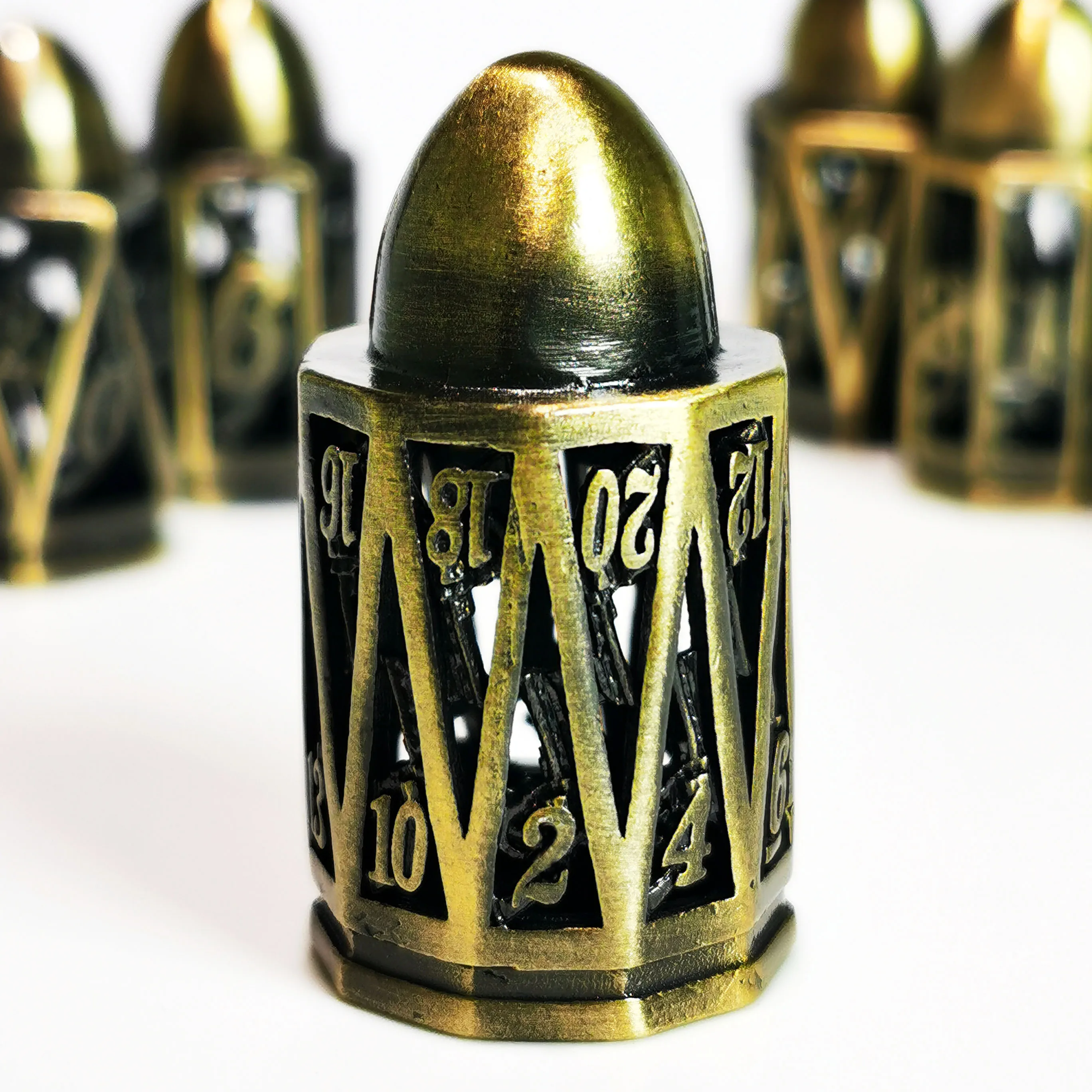 DnD Metal Dice Set - 7pc Hollow Bullet Design Zinc Alloy Dice, Black RPG Polyhedral Dice Set for Dungeons and Dragons 5