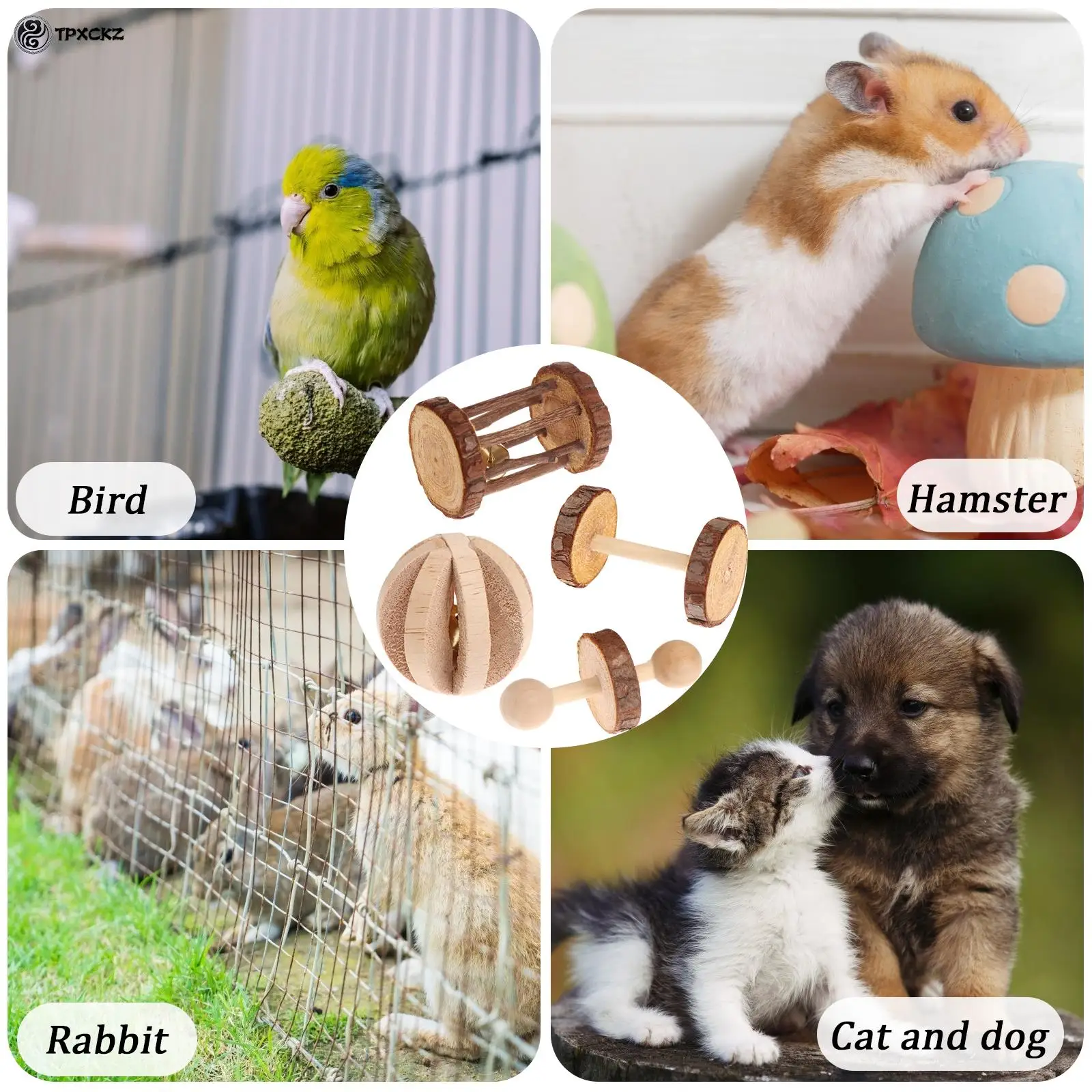 6Pcs/Set Pet Hamster Natural Wooden Chewing Toys 6