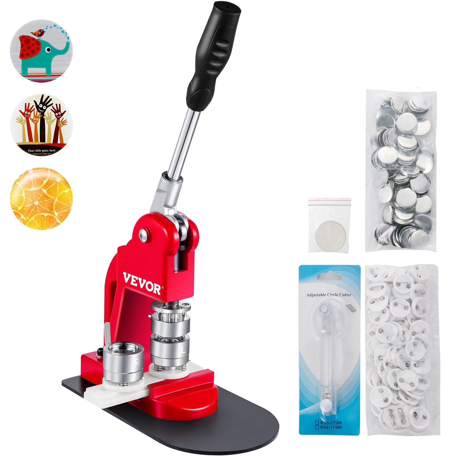Badge Maker VEVOR 25-75MM Badge Maker Machine DIY Button Pin Broochs Press Making Tool with 500 or 1000Pcs Circle Manufacture Button Parts