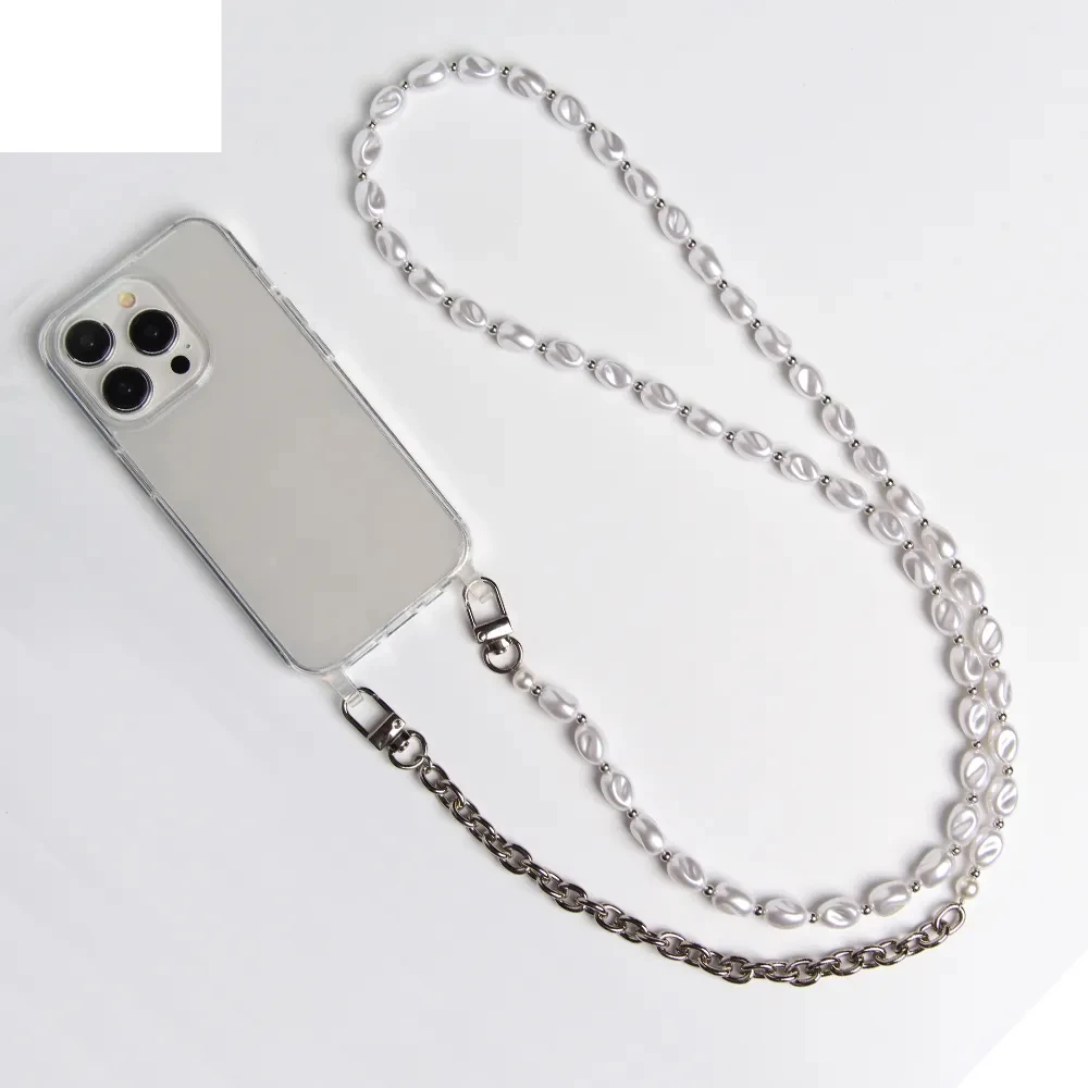 Luxurious Leather Bracelet Strap Crossbody Lanyard Phone Case with Chain - 120 CM