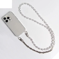 Luxurious Leather Bracelet Strap Crossbody Lanyard Phone Case with Chain - 120 CM for iPhone 12 Pro (Silven pearl chain)