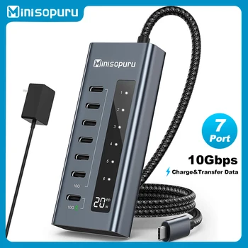 Minisopuru Powered USB C Hub 7 in 1 Support 10Gbps Data/Fast Charging for MacBook Pro Air iMac iPad Phone Type-C Devices USB Hub