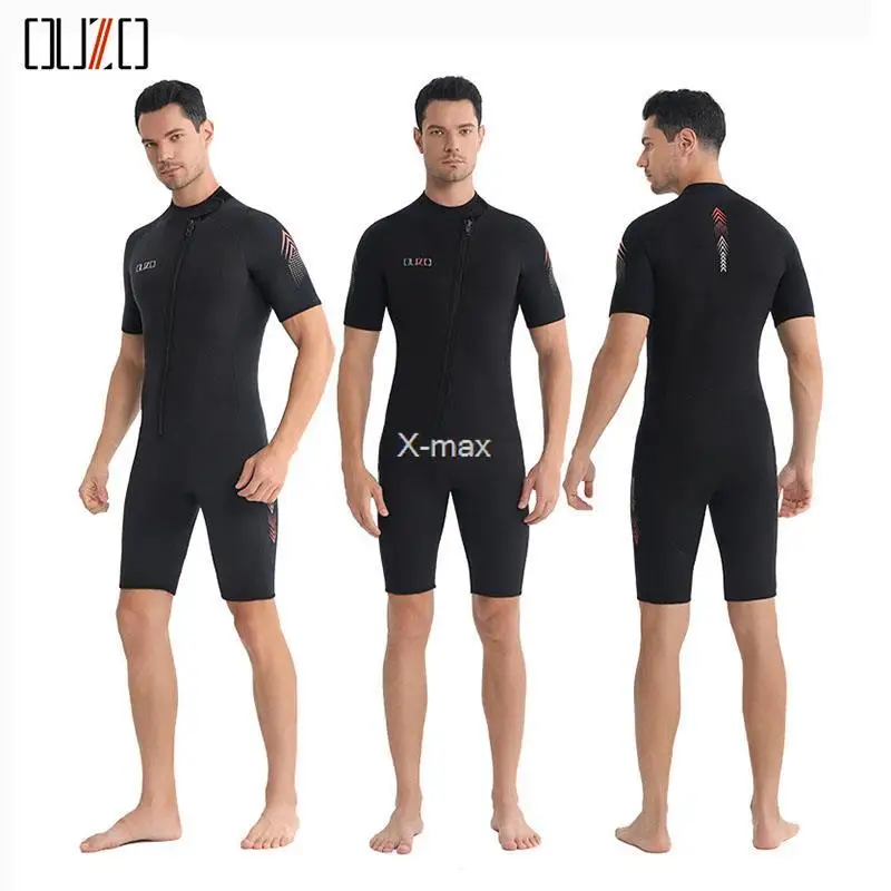 3MM Neoprene Women Men's Short-Sleeved One-piece Wetsuit Warm Sunscreen Surfing Deep Scuba Diving Swimsuit Open Zipper Front