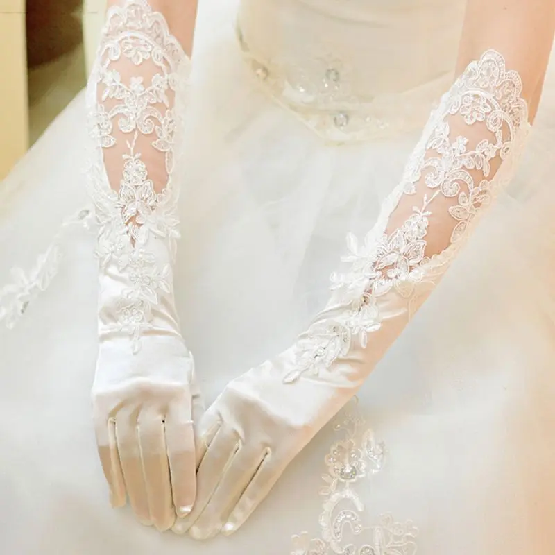 

Bridal Gloves Fingerless Ivory Lace Accessories Beaded Long