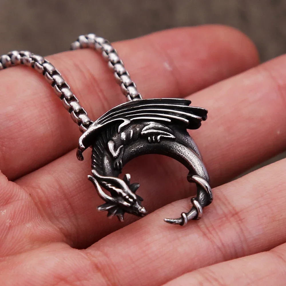 Small Size Vintage Dragon Necklace Stainless Steel Fashion Animal Pendants For Men Unique Amulet Jewelry Gifts Dropshipping 5