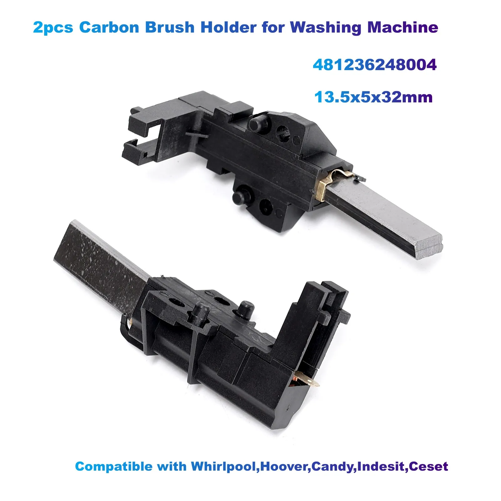 

2pcs Carbon Brush Holder for Washing Machine 481236248004(13.5x5x32mm) Compatible with Whirlpool,Hoover,Candy,Indesit,Ceset