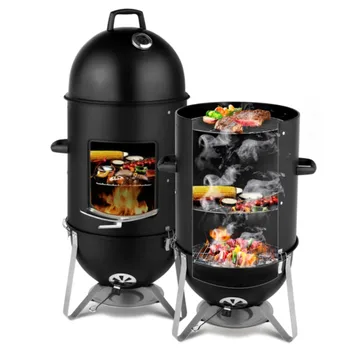 Vertical Steel Charcoal Smoker, Heavy Duty Three Layer Round BBQ Grill Smokey Mountain Cooker for Outdoor Cooking 1