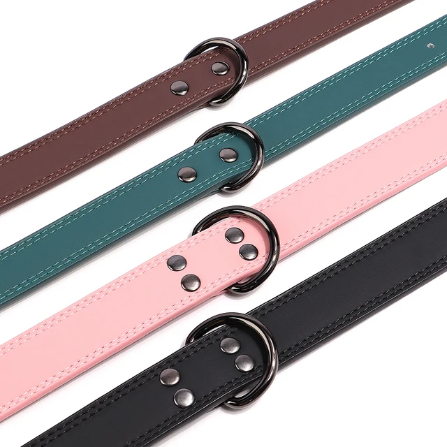 Soft Leather Dog Collar Adjustable PU Leather Pet Collars Dogs Necklace Collar for Small Medium Large Dogs Pitbull Pink S-XL 3