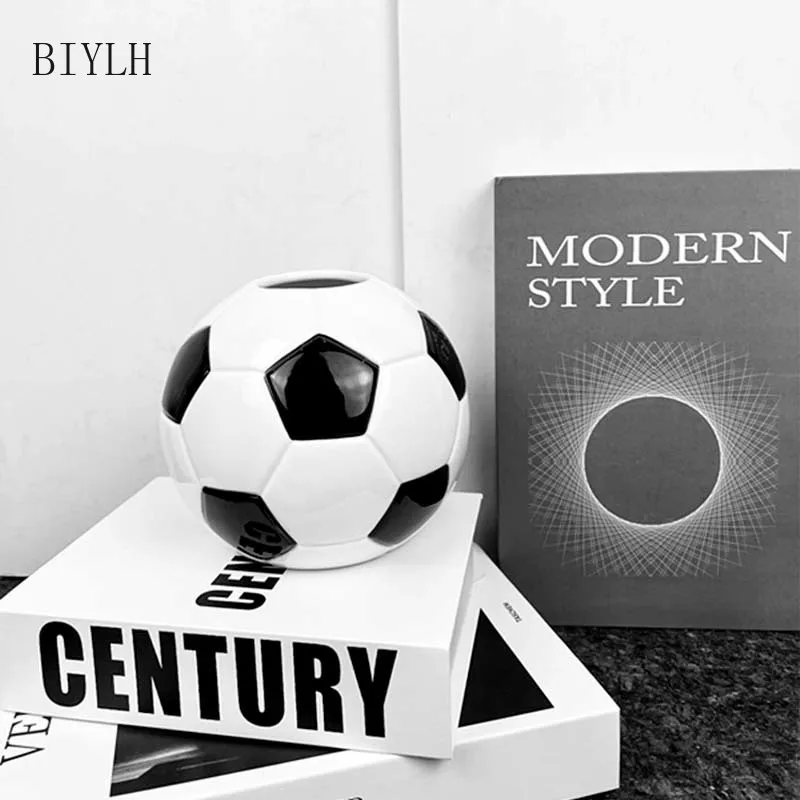 European Ceramic Football Vase Home Decoration Flower Arrangement Ornaments Tabletop Football Art Hydroponic Flower Bottle Gifts 6